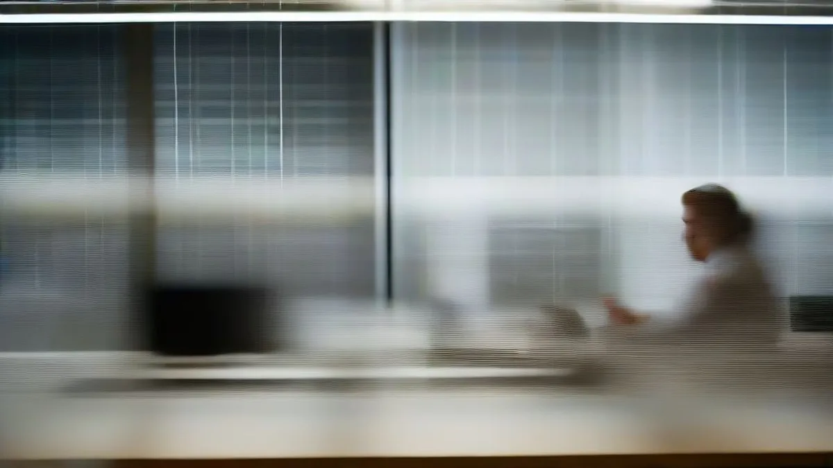 Corporate professional working on multiple monitors analyzing enterprise technology workflows in an office