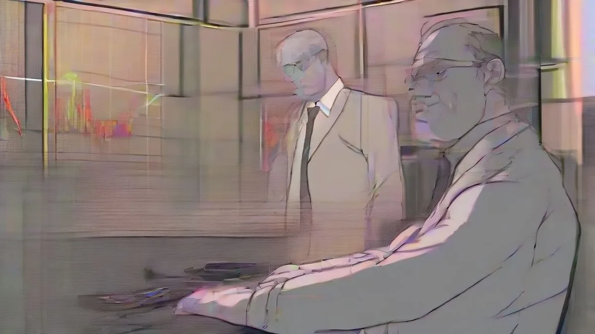 Financial trader sitting at multiple monitors watching market movements during a tech stock decline