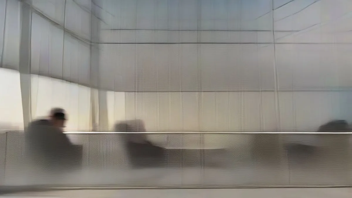 Corporate attorneys and partners in suits gathered around a boardroom table overlooking city buildings at dusk
