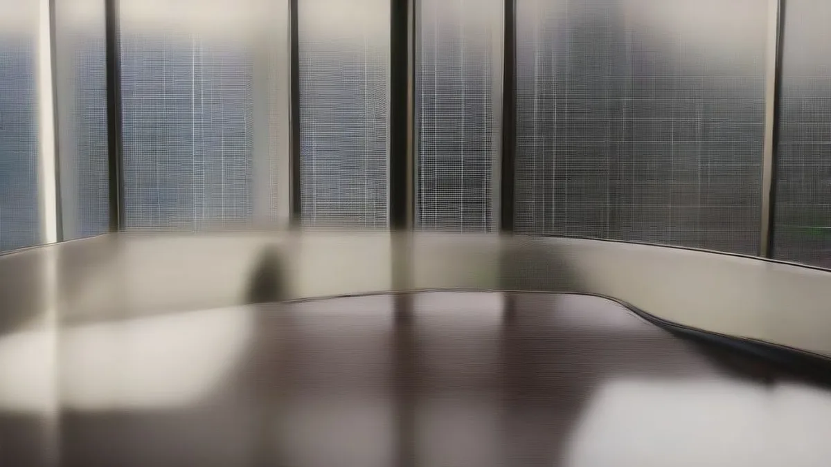 An executive boardroom overlooking the Manhattan skyline during twilight in a corporate high-rise