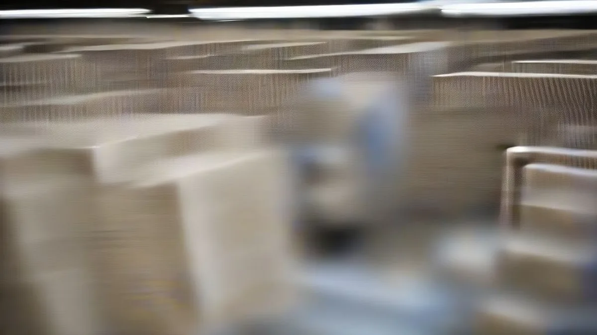A food safety inspector examining storage conditions inside a large distribution warehouse