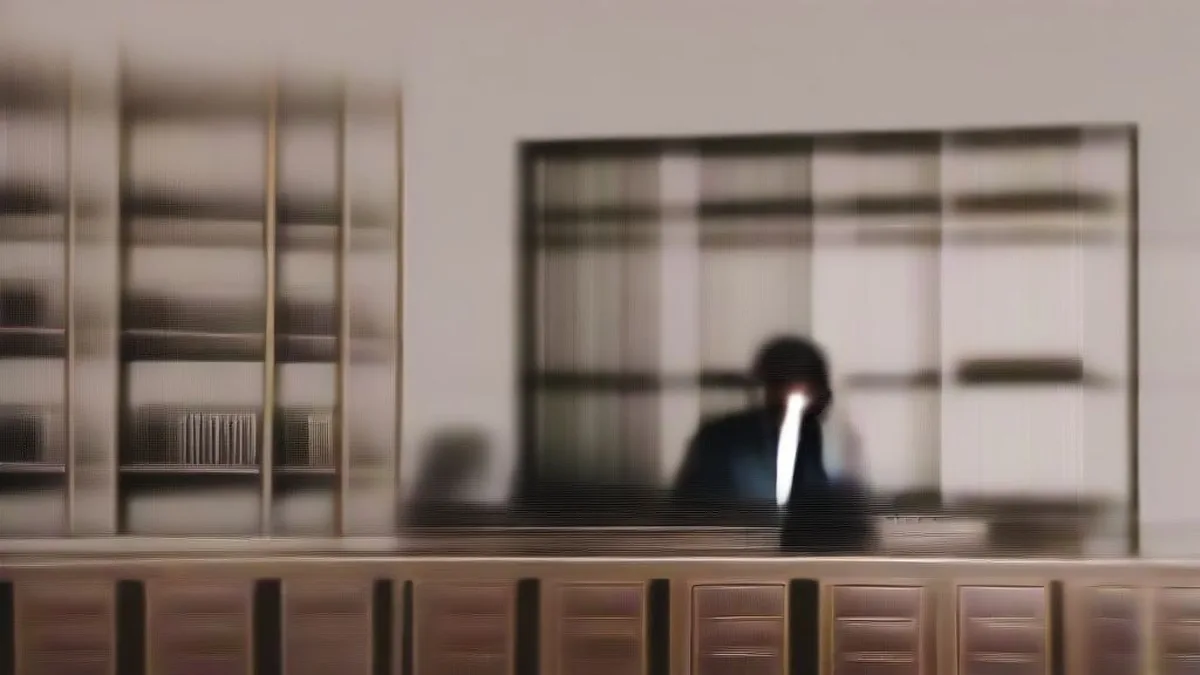 An official working behind a desk inside an Indian government administrative department.