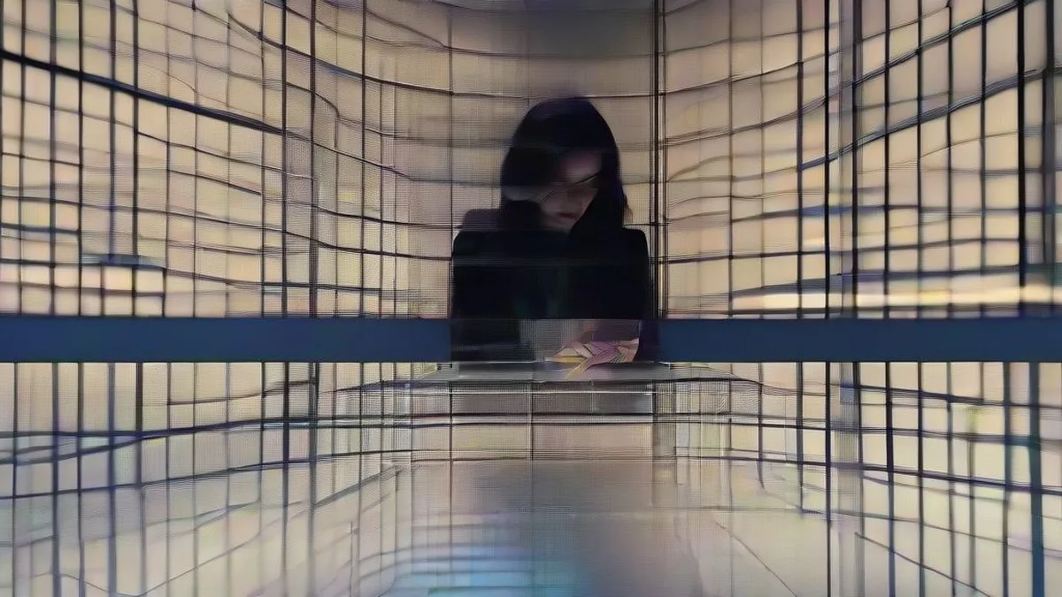 A cybersecurity analyst monitoring digital traffic across several computer monitors in a financial security control room