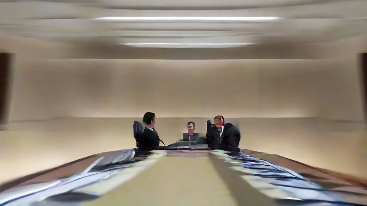 Delegates seated at a long conference table engaged in high-level bilateral trade discussions.
