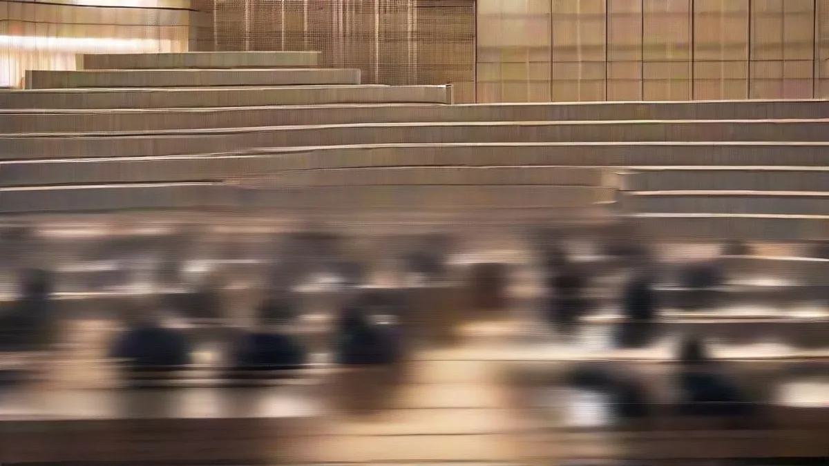 Delegates seated at curved desks inside a formal United Nations assembly hall during a diplomatic session