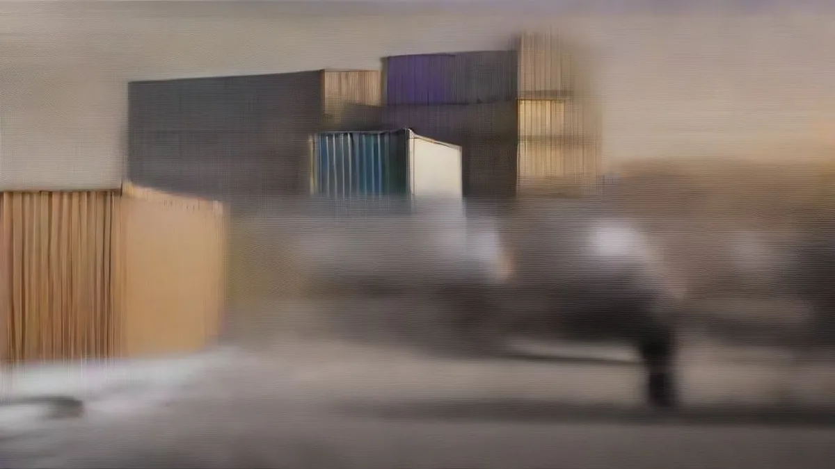 Industrial freight logistics facility operating at dawn, depicting commercial and economic activity