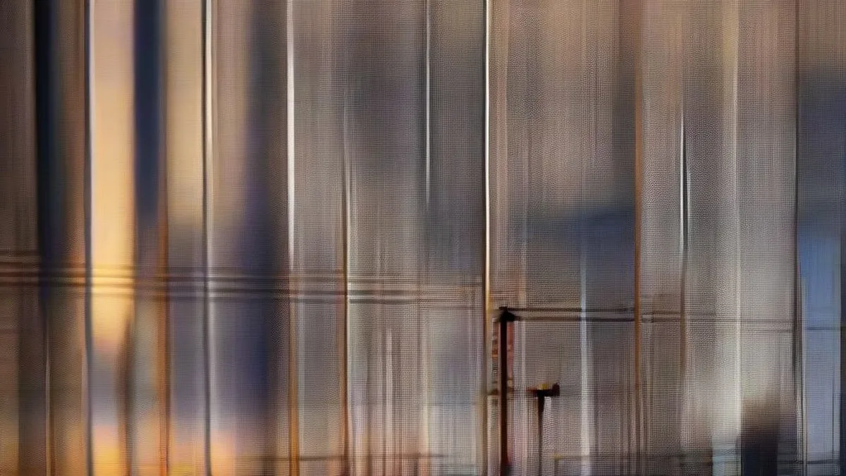 Large oil refinery towers and industrial pipelines illuminated at dusk