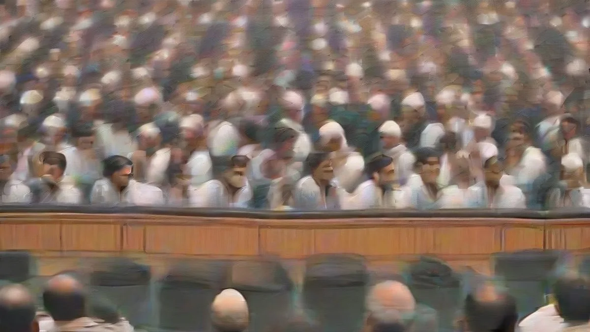 Microphones and cameras set up at a political press briefing podium in New Delhi