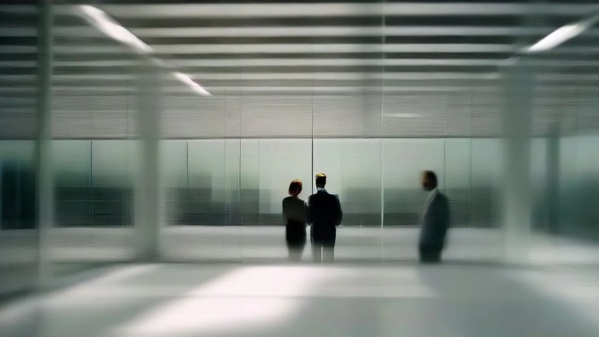 Corporate marketing professionals in a modern conference room discussing business strategy.
