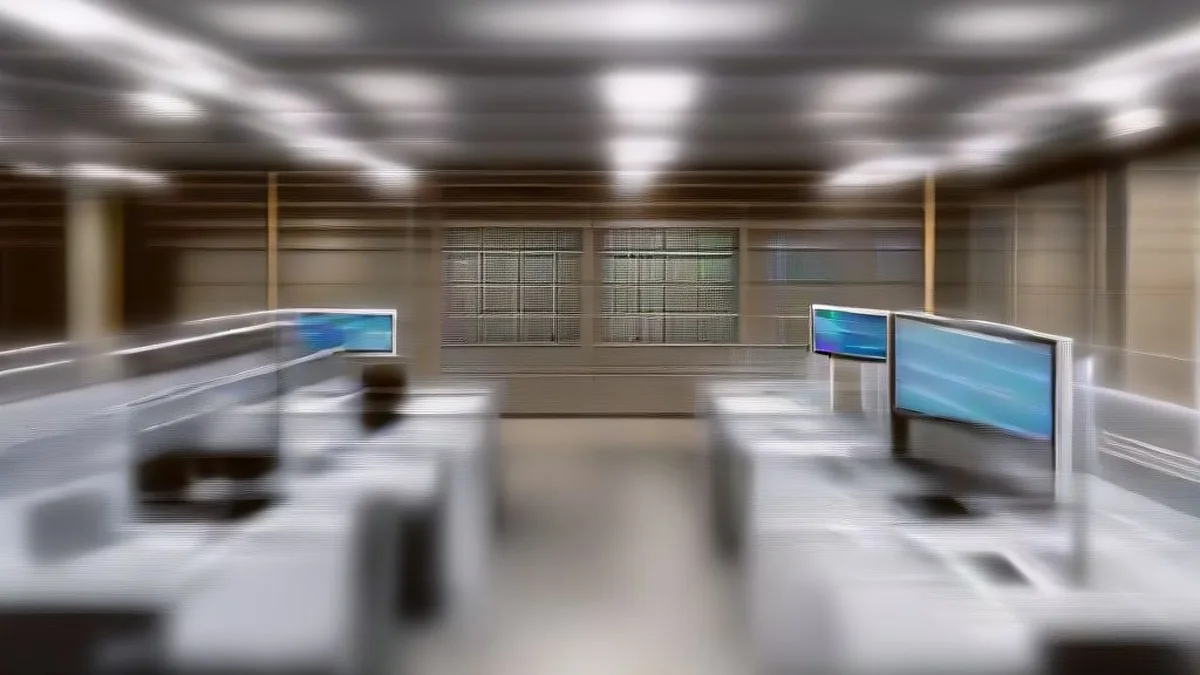Cybersecurity analysts working in an enterprise operations center under ambient lighting.