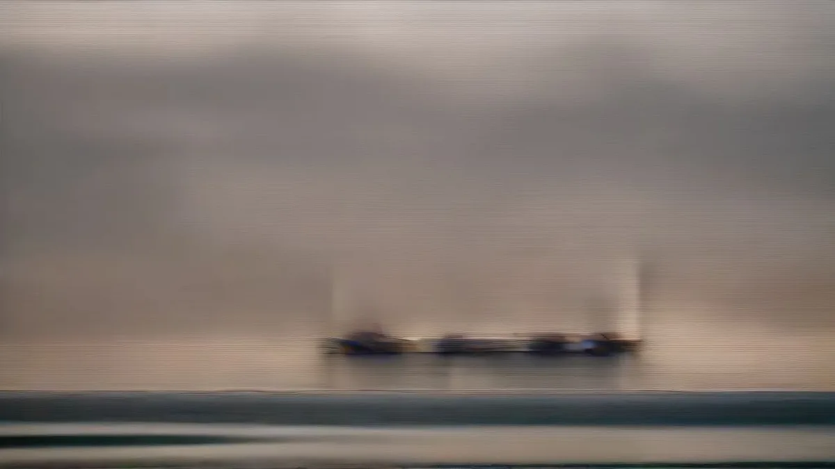 A massive crude oil tanker ship navigating coastal waters near an industrial petroleum terminal during golden hour